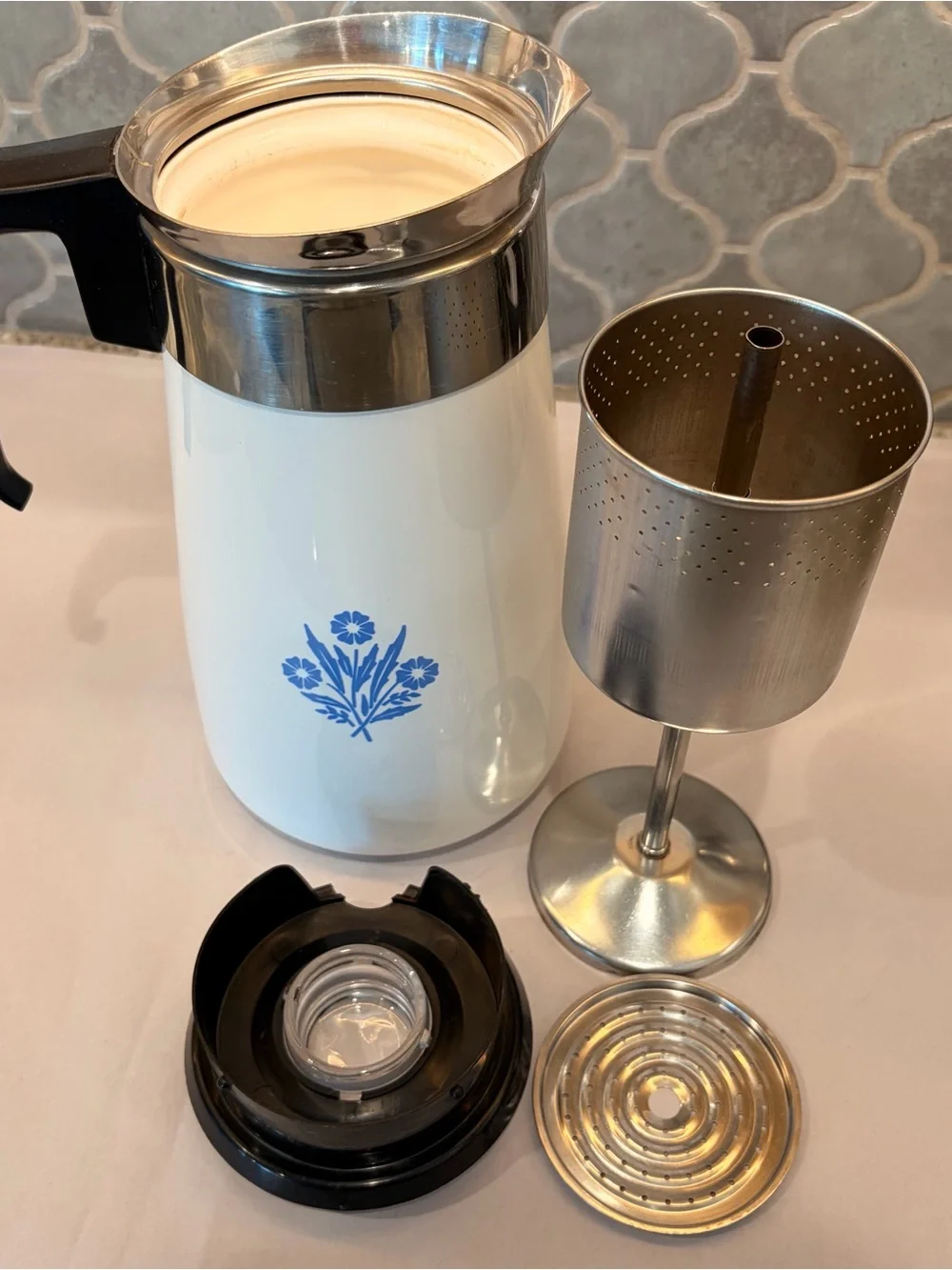 Vintage CorningWare Blue Cornflower 9-Cup Stovetop Percolator Coffee Pot